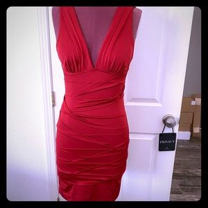 Red Stretchy Plunge Neck Dress - Medium